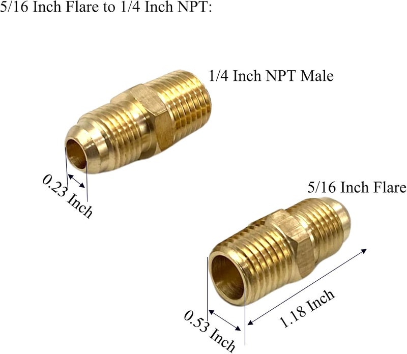 Bumugufu 6 Pcs Brass Couples Tube Fittings, 5/16 Inch Flare to 1/4 Inch NPT Male Tube Fittings for LP and Natural Gas and Fuel System - Image 2